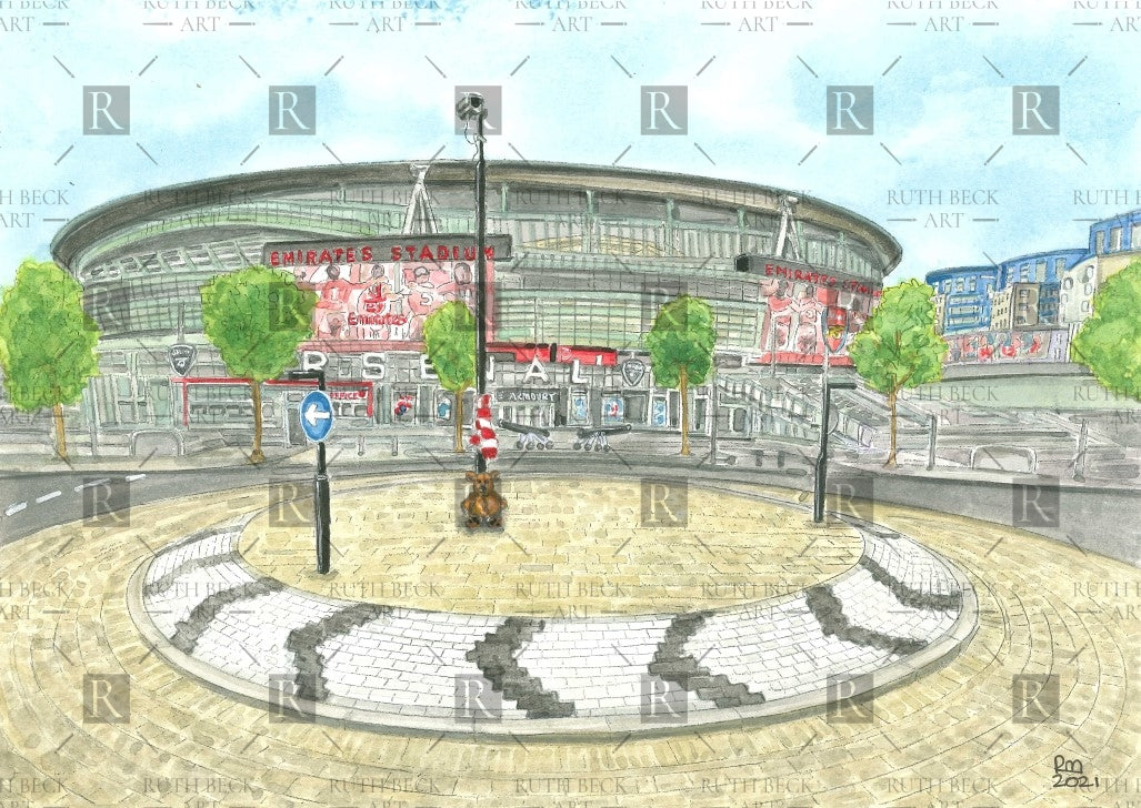 ARSENAL EMIRATES STADIUM BEAR ROUNDABOUT - PRINT