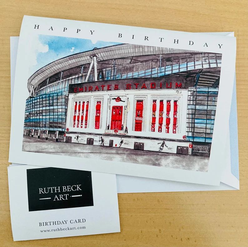 BIRTHDAY CARD - Emirates stadium Watercolour - A5 Blank card & envelope
