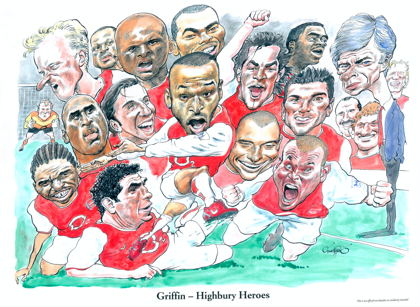 GRIFFIN - HIGHBURY HEROES CARICATURE - REPRODUCTION A3 PRINT