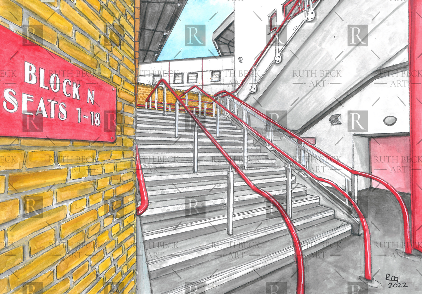 WEST STAND STEPS - ARSENAL STADIUM HIGHBURY - PRINT