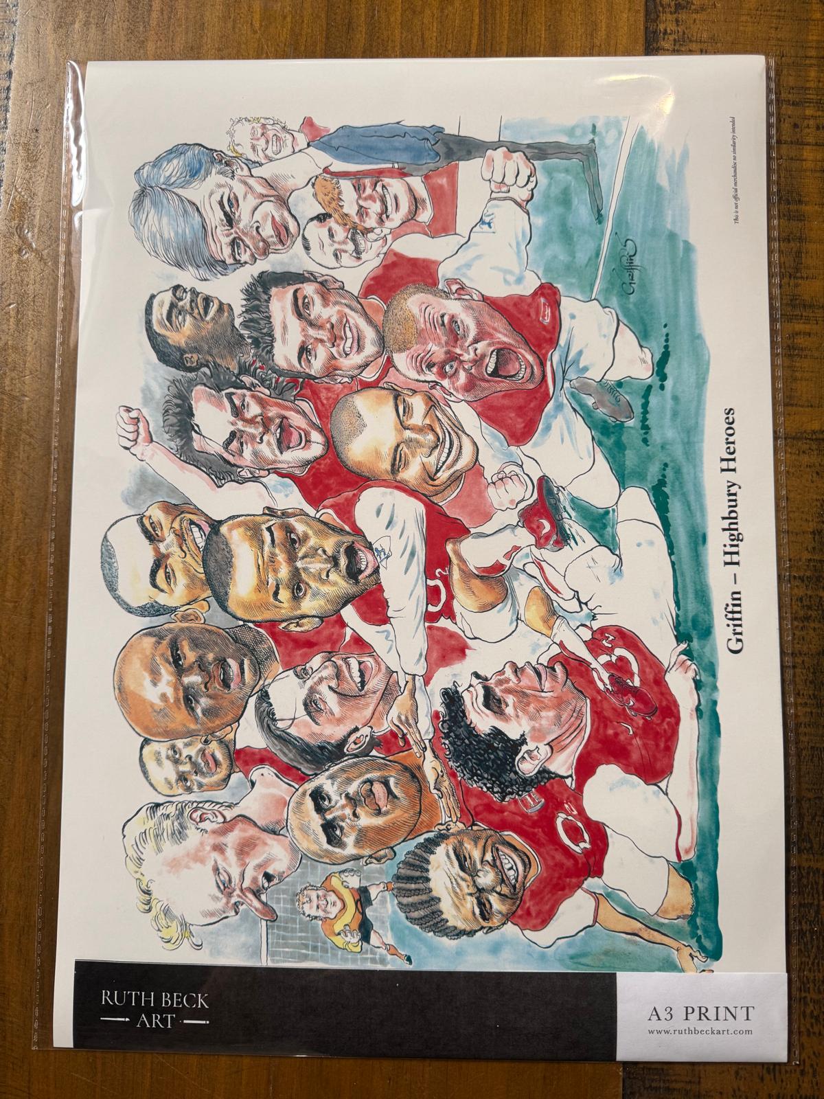 GRIFFIN - HIGHBURY HEROES CARICATURE - REPRODUCTION A3 PRINT