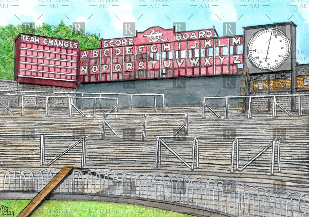 ARSENAL STADIUM HIGHBURY - 1930'S CLOCK - PRINT – Ruth Beck Art