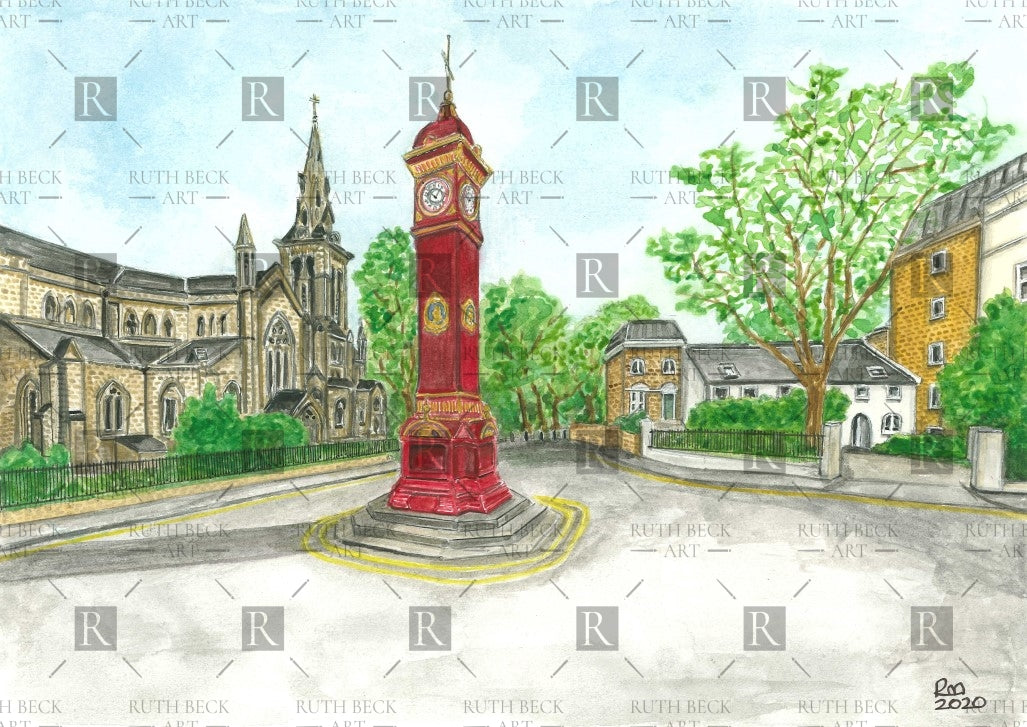 HIGHBURY FIELDS CLOCK TOWER - PRINT