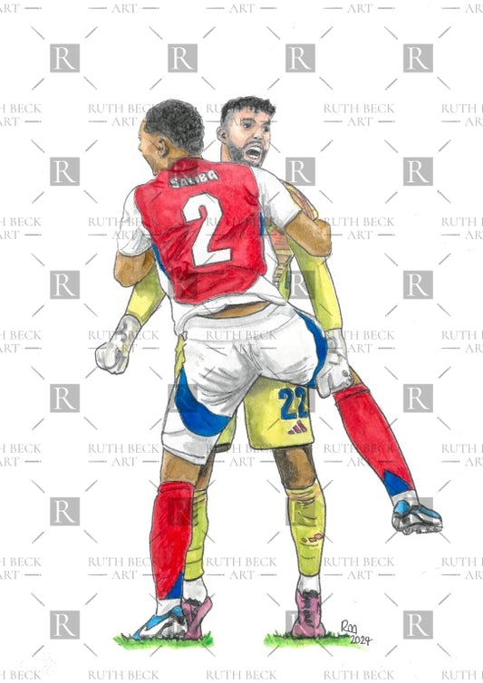 SALIBA & RAYA CELEBRATE PENALTY SAVE - PRINT