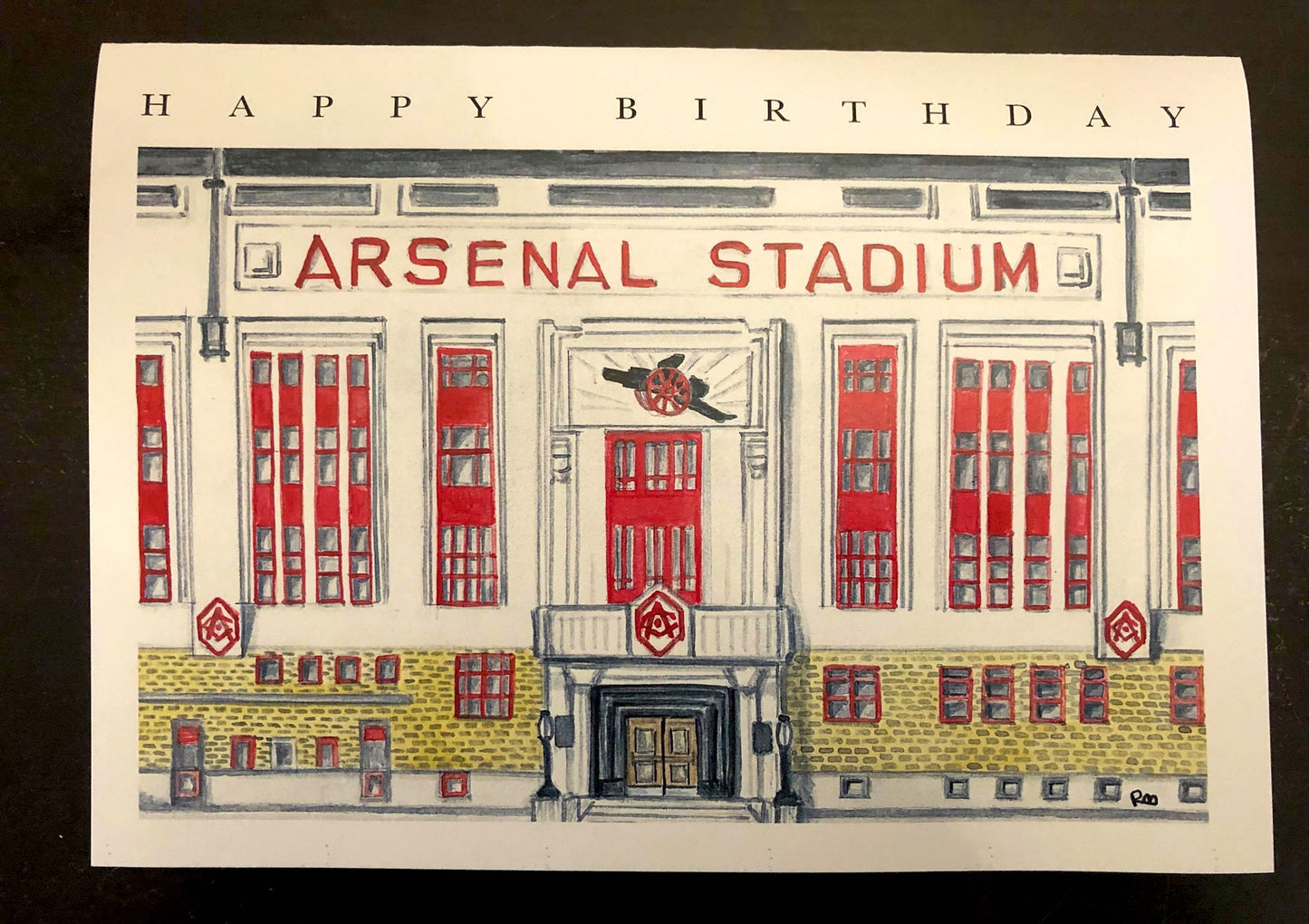 BIRTHDAY CARD - Arsenal Stadium Watercolour - A5 Blank card & envelope