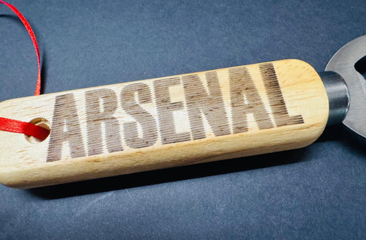ARSENAL WOODEN BOTTLE OPENER x 1. Charity Donation from Sale.