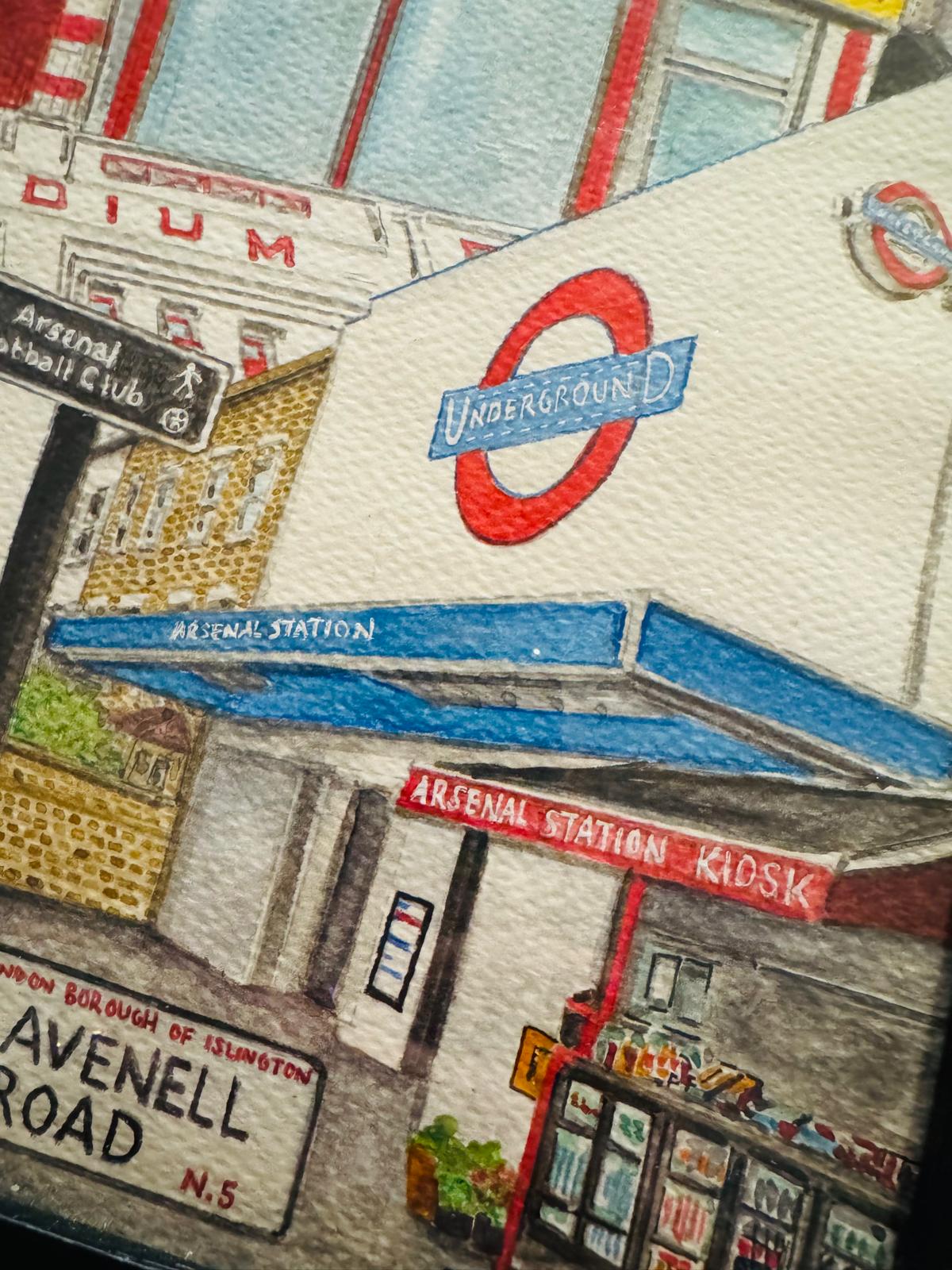 ARSENAL COLLAGE - ORIGINAL A3 WATERCOLOUR PAINTING
