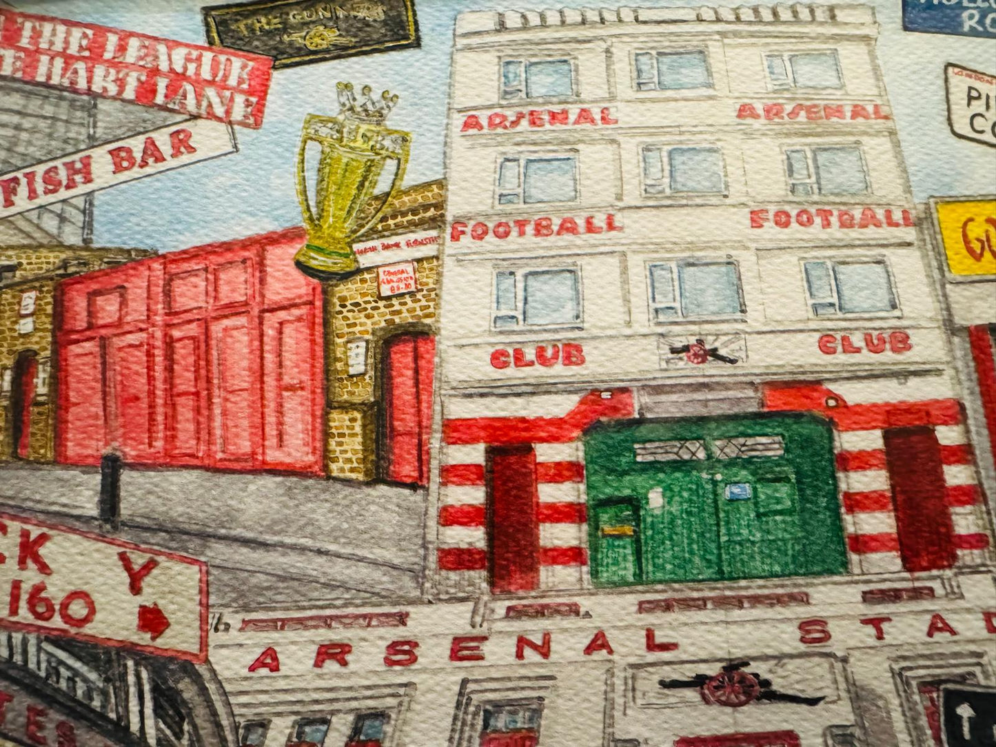ARSENAL COLLAGE - ORIGINAL A3 WATERCOLOUR PAINTING