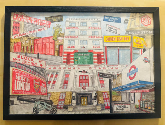 ARSENAL COLLAGE - ORIGINAL A3 WATERCOLOUR PAINTING