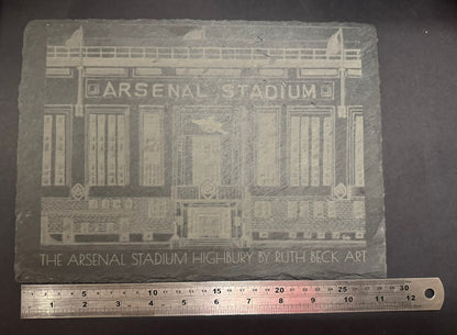 ARSENAL STADIUM PAINTING BY RUTH BECK SLATE PLACE MAT x 1. Charity Donation from Sale.