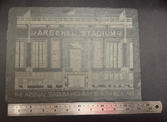 ARSENAL STADIUM PAINTING BY RUTH BECK SLATE PLACE MAT x 1. Charity Donation from Sale.