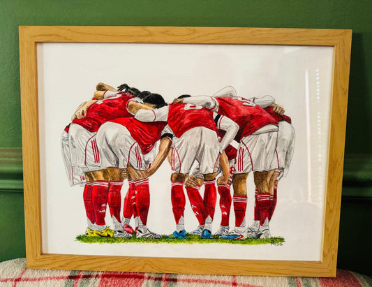 ARSENAL TEAM - TOGETHER WE'RE STRONGER ORIGINAL A3 WATERCOLOUR PAINTING
