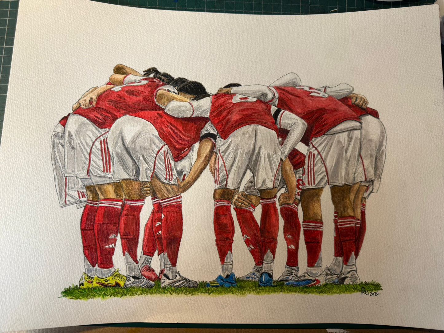 ARSENAL TEAM - TOGETHER WE'RE STRONGER ORIGINAL A3 WATERCOLOUR PAINTING