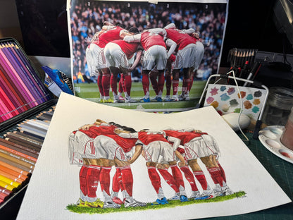 ARSENAL TEAM - TOGETHER WE'RE STRONGER ORIGINAL A3 WATERCOLOUR PAINTING