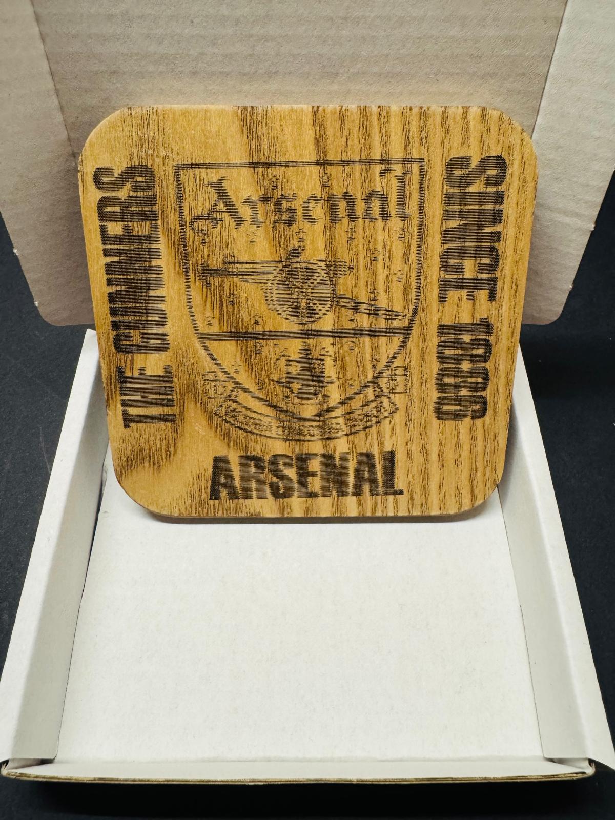 ARSENAL OLD CREST WOODEN COASTER x 1. Charity Donation from Sale.