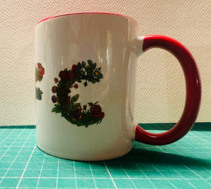 ARSENAL WOMENS AWFC RED & BLUE FLOWER DESIGN 11oz RED MUG