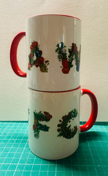 ARSENAL WOMENS AWFC RED & BLUE FLOWER DESIGN 11oz RED MUG