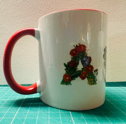 ARSENAL WOMENS AWFC RED & BLUE FLOWER DESIGN 11oz RED MUG