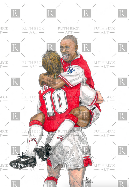 IAN WRIGHT & DENNIS BERGKAMP CELEBRATION - PRINT