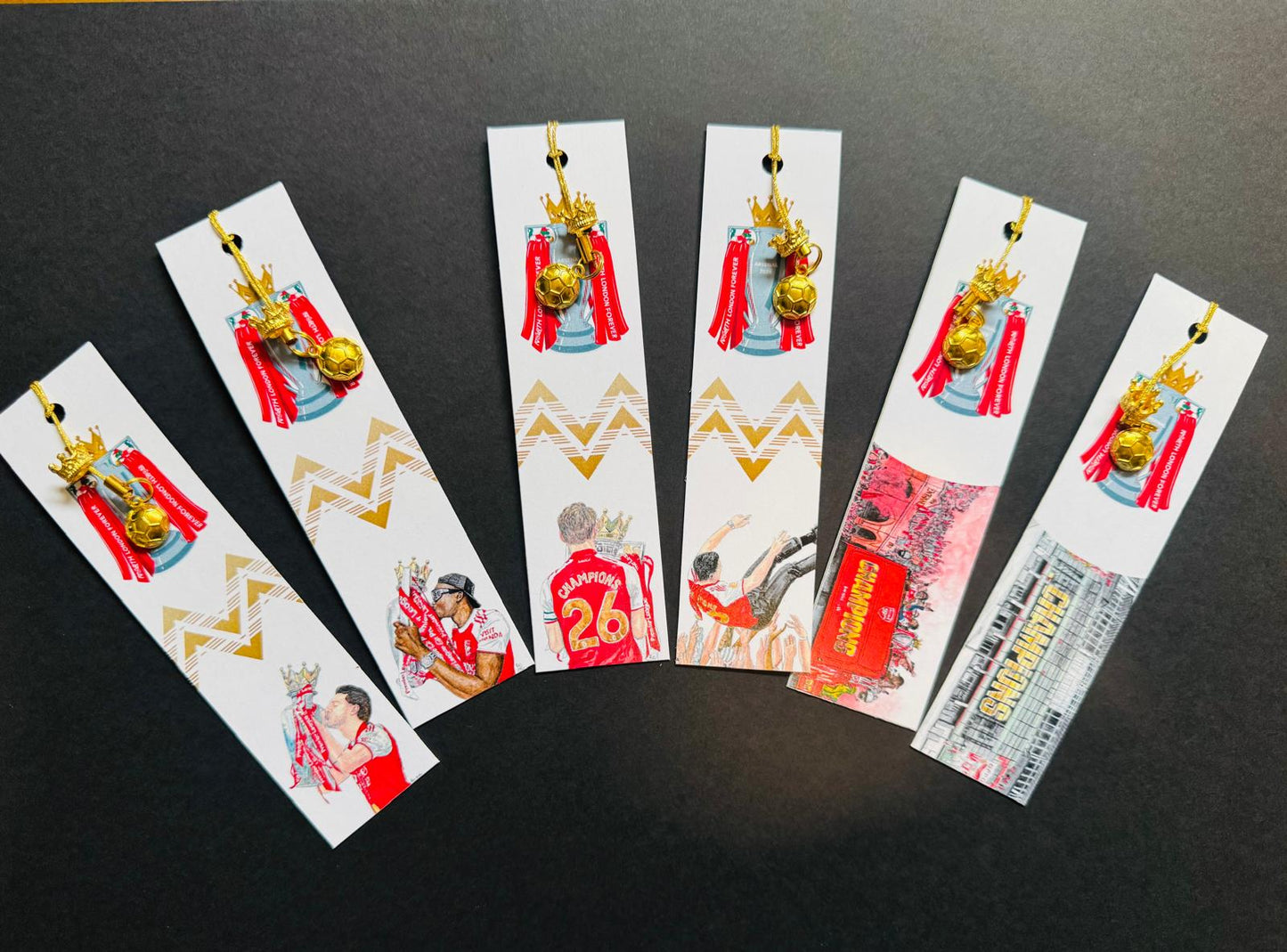 ARSENAL CHAMPIONS BOOKMARKS - With Gold Coloured Metal Charms