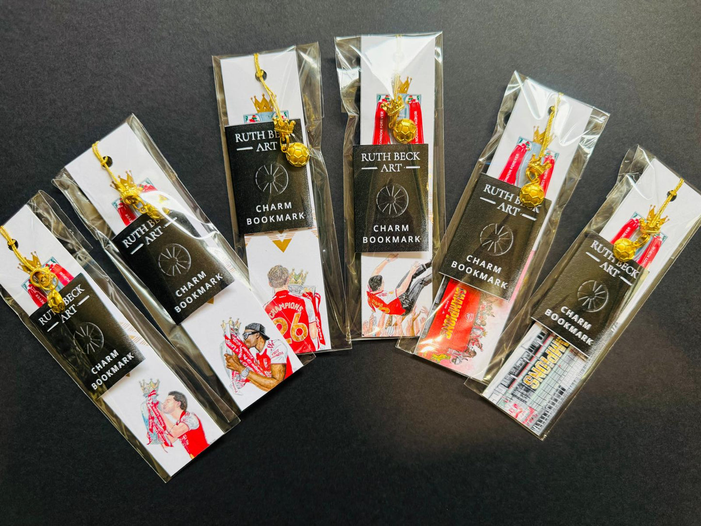 ARSENAL CHAMPIONS BOOKMARKS - With Gold Coloured Metal Charms