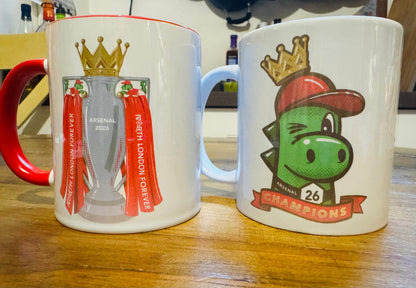 ARSENAL 11oz MUG SET OF 2 - TROPHY & GUNNERSAURUS
