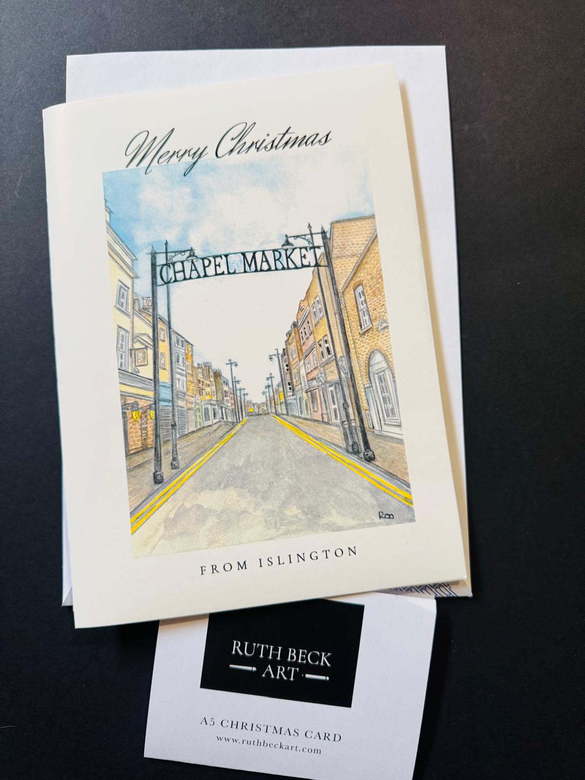 CHRISTMAS CARD - ISLINGTON CHAPEL MARKET - A5 Blank card & envelope