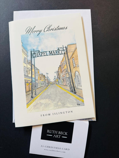 CHRISTMAS CARD - ISLINGTON CHAPEL MARKET - A5 Blank card & envelope