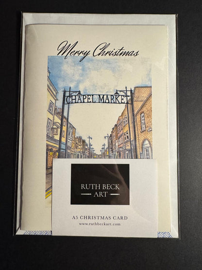 CHRISTMAS CARD - ISLINGTON CHAPEL MARKET - A5 Blank card & envelope