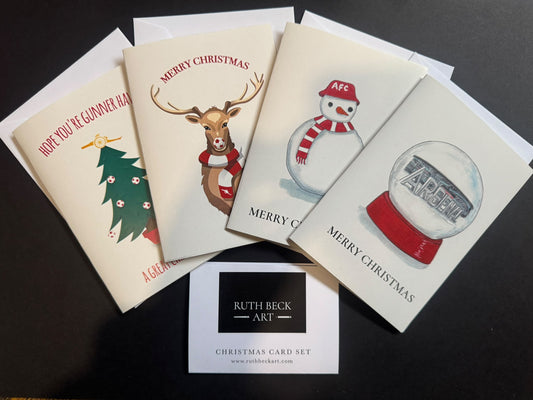 CHRISTMAS CARD SET - 4 x A6 Small cards & envelopes ARSENAL THEMED