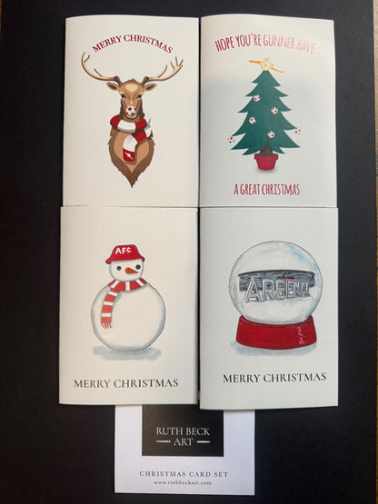 CHRISTMAS CARD SET - 4 x A6 Small cards & envelopes ARSENAL THEMED
