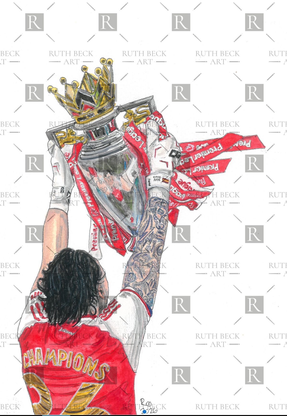 DAVID RAYA WITH THE PREMIER LEAGUE TROPHY - ARSENAL - PRINT