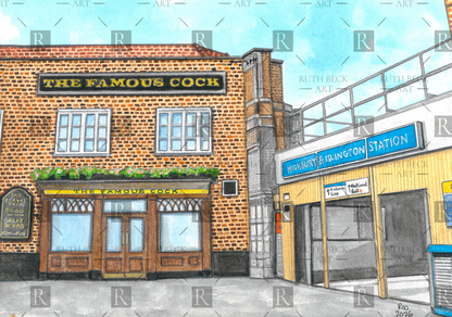 FAMOUS COCK PUB AND HIGHBURY & ISLINGTON STATION PRINT