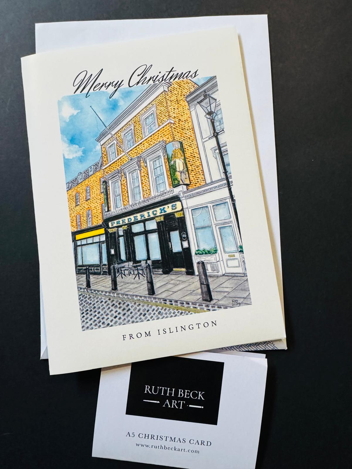 CHRISTMAS CARD - ISLINGTON FREDERICKS RESTAURANT - A5 Blank card & envelope