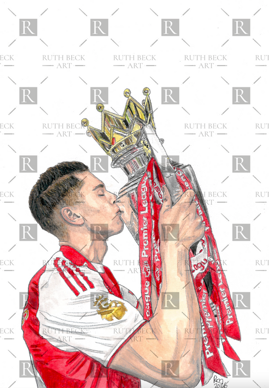 VIKTOR GYOKERES WITH THE PREMIER LEAGUE TROPHY - ARSENAL - PRINT
