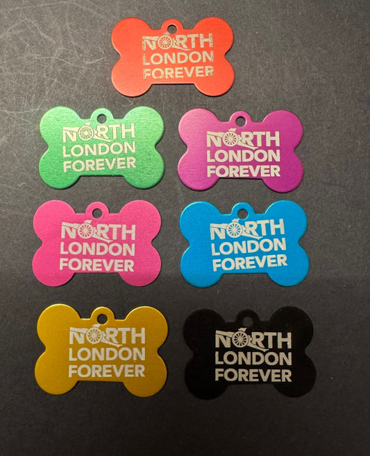 ALUMINIUM BONE SHAPED PET TAG - LASER ENGRAVED NORTH LONDON FOREVER