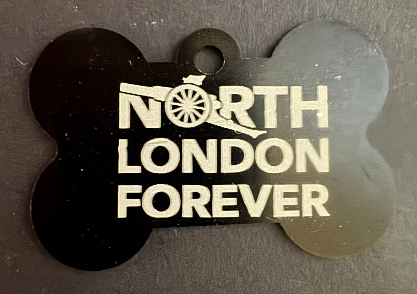 ALUMINIUM BONE SHAPED PET TAG - LASER ENGRAVED NORTH LONDON FOREVER
