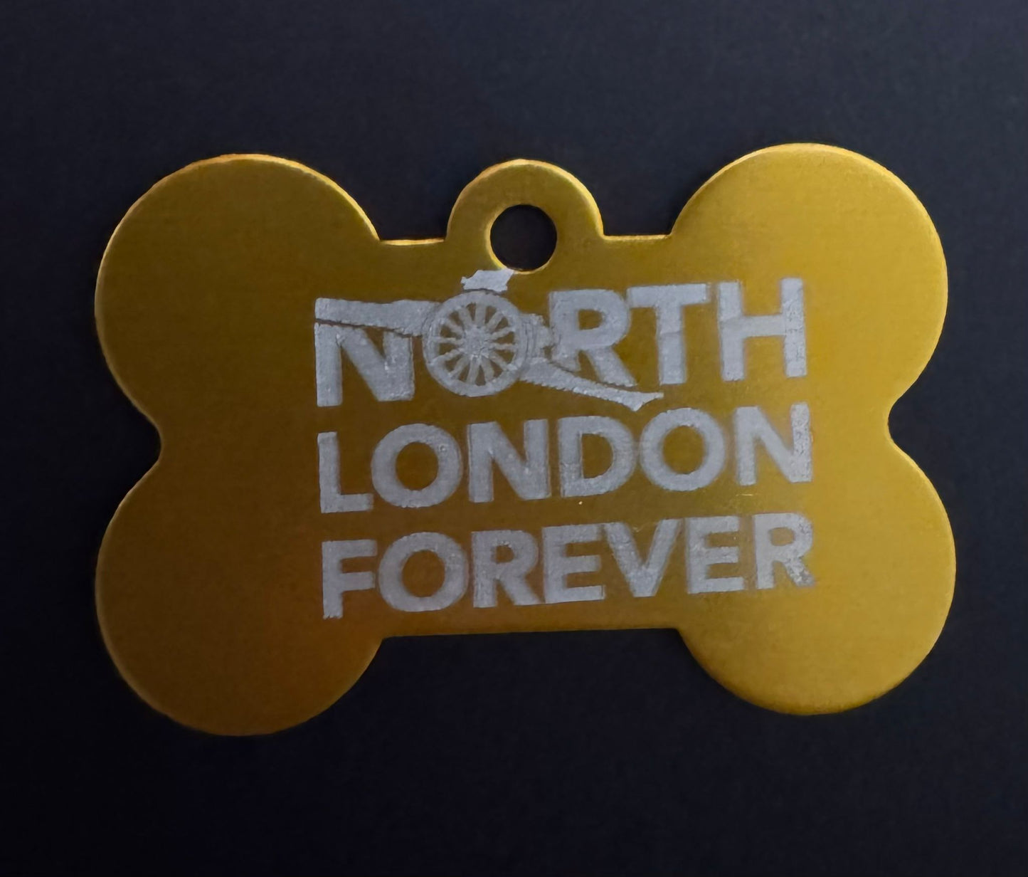 ALUMINIUM BONE SHAPED PET TAG - LASER ENGRAVED NORTH LONDON FOREVER