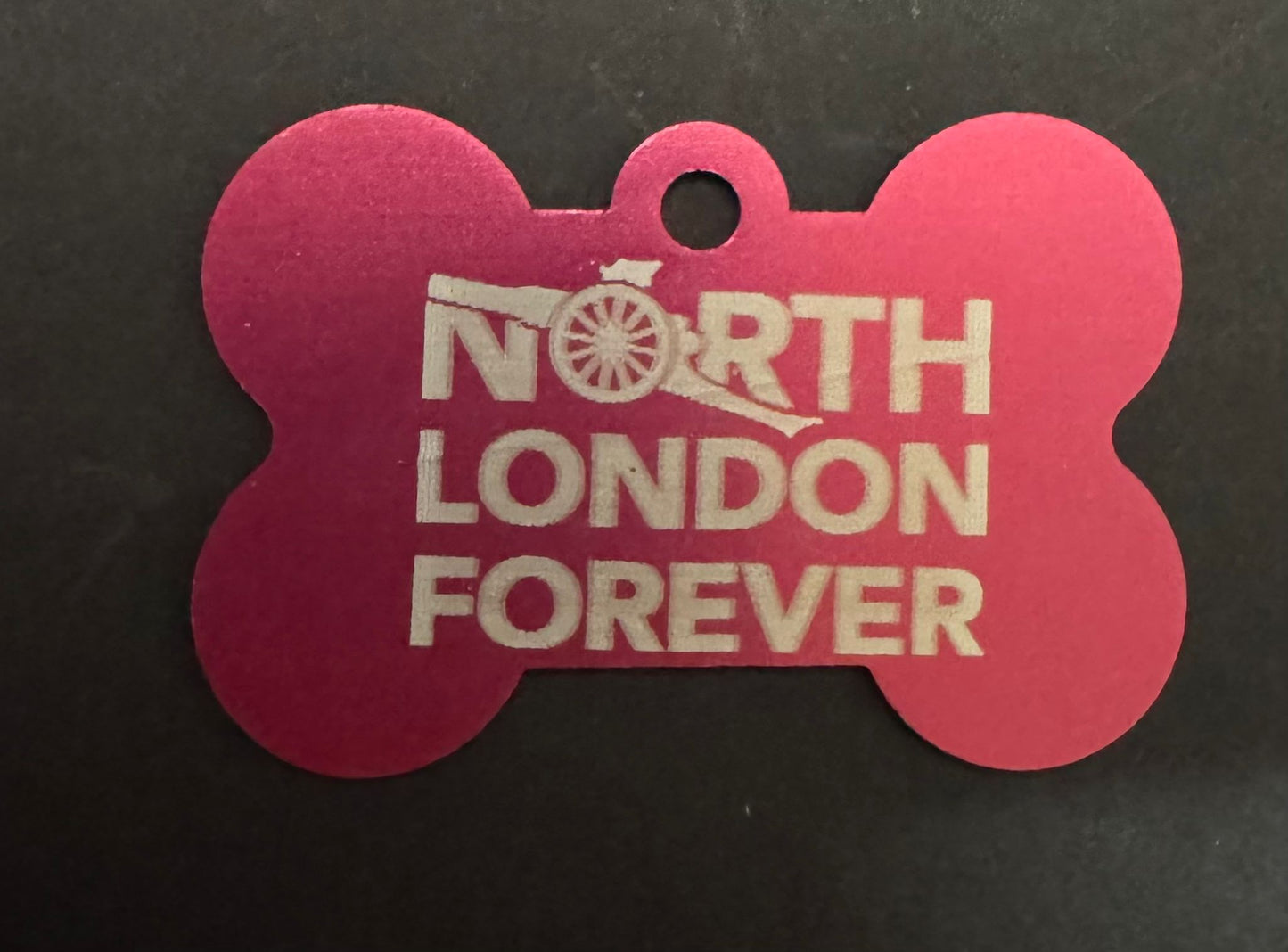 ALUMINIUM BONE SHAPED PET TAG - LASER ENGRAVED NORTH LONDON FOREVER