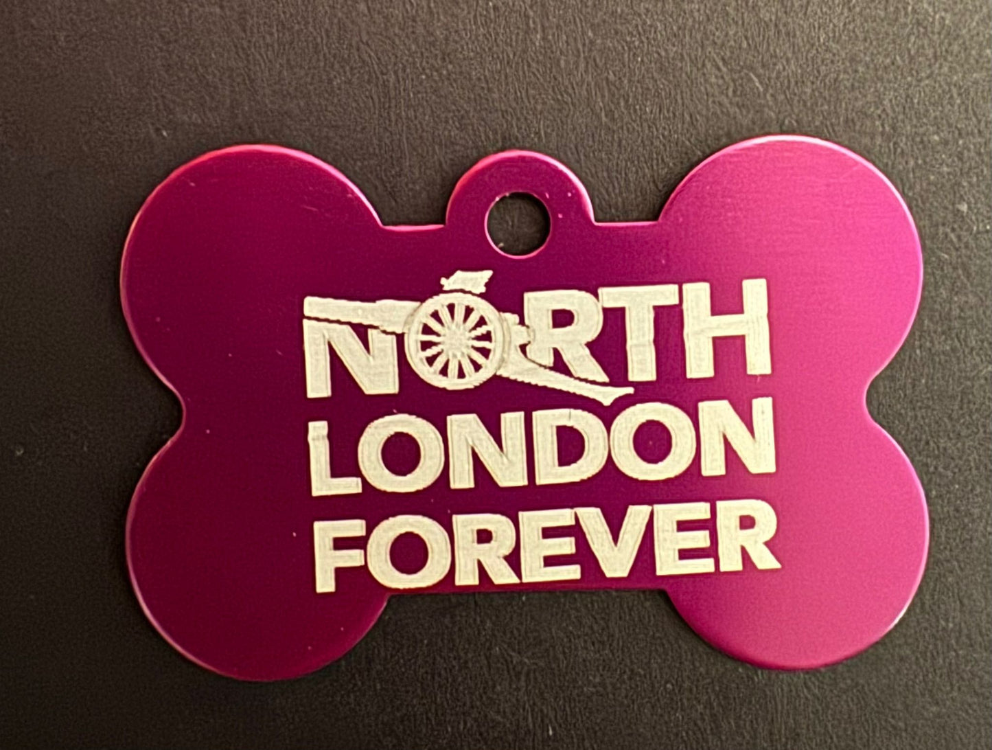 ALUMINIUM BONE SHAPED PET TAG - LASER ENGRAVED NORTH LONDON FOREVER
