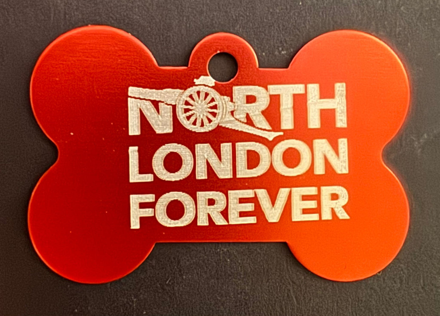 ALUMINIUM BONE SHAPED PET TAG - LASER ENGRAVED NORTH LONDON FOREVER