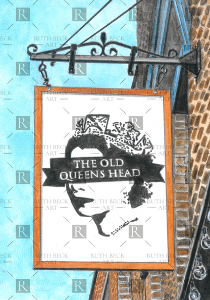 OLD QUEENS HEAD PUB SIGN - PRINT