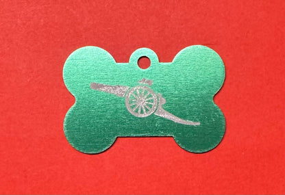 ALUMINIUM BONE SHAPED PET TAG - LASER ENGRAVED CANNON DESIGN