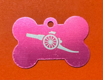 ALUMINIUM BONE SHAPED PET TAG - LASER ENGRAVED CANNON DESIGN