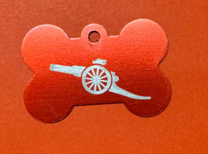 ALUMINIUM BONE SHAPED PET TAG - LASER ENGRAVED CANNON DESIGN