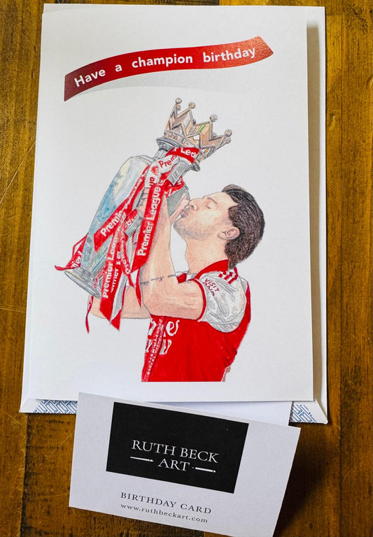 BIRTHDAY CARD -  Rice with Premiership Trophy - A5 Blank card & envelope