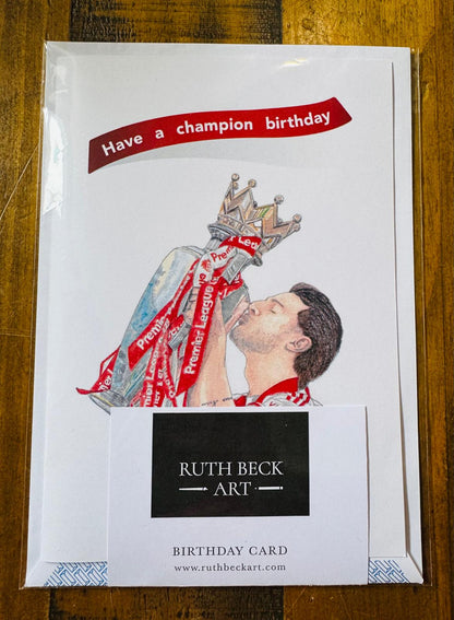 BIRTHDAY CARD -  Rice with Premiership Trophy - A5 Blank card & envelope
