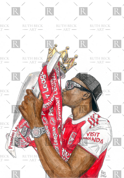 BUKAYO SAKA WITH THE PREMIER LEAGUE TROPHY - ARSENAL - PRINT