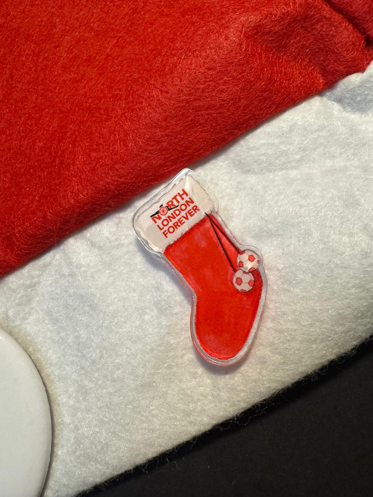 FABRIC SANTA HAT WITH 3 ARSENAL DESIGN BADGES - By Ruth Beck Art