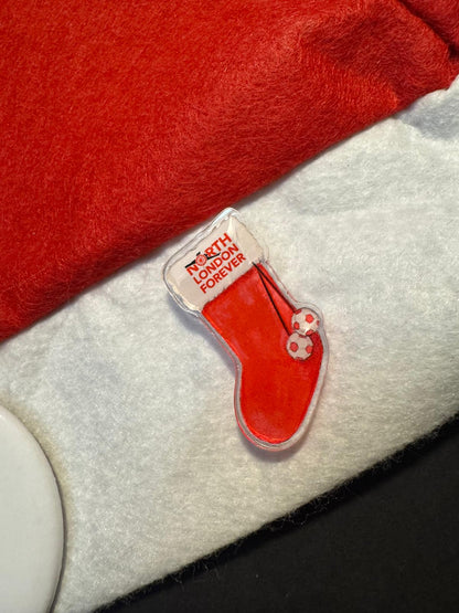FABRIC SANTA HAT WITH 3 ARSENAL DESIGN BADGES - By Ruth Beck Art